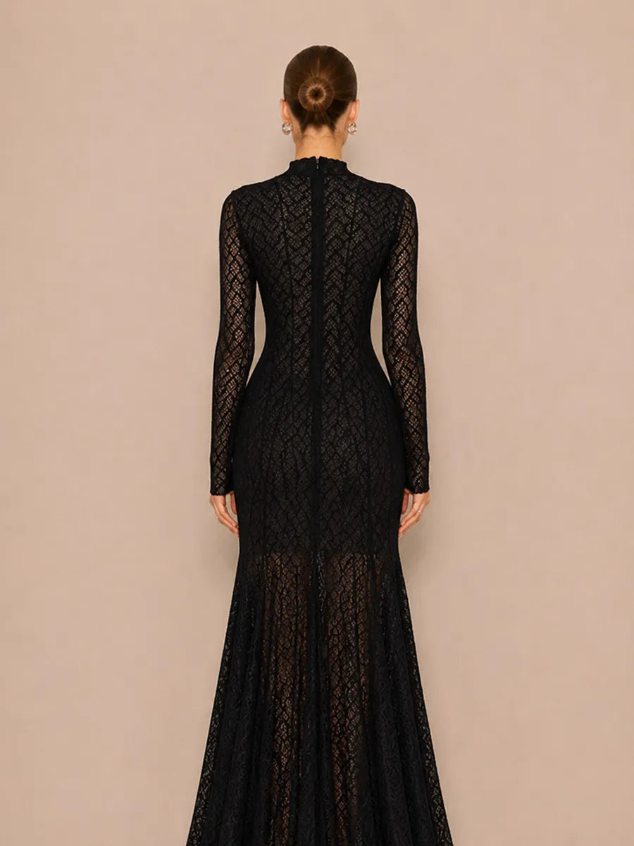 Helena Fitted Long-Sleeve Lace Maxi Dress