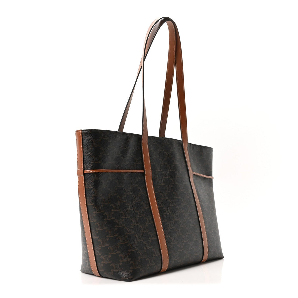 Triomphe Canvas Calfskin Cabas Drawstring Tan