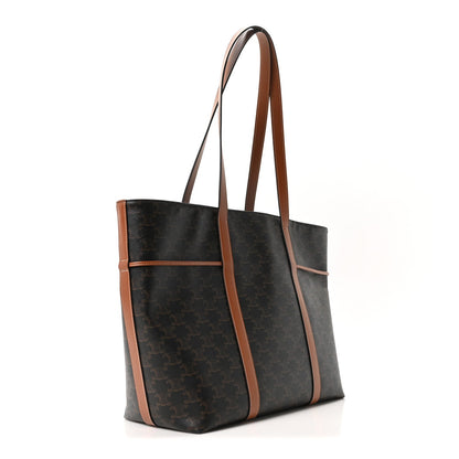 Triomphe Canvas Calfskin Cabas Drawstring Tan