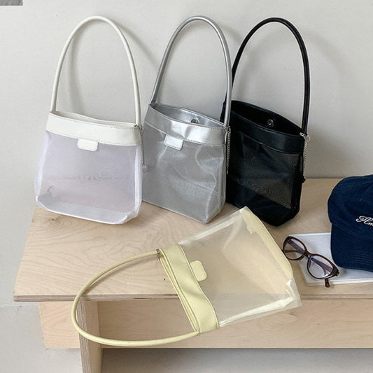 Leather Large Capacity Mesh Shoulder Bag