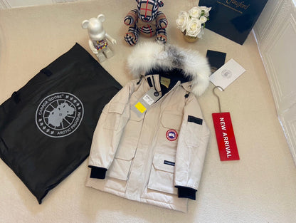 Canada Goose Children Jacket Wolf Fur Off White Polyester Cotton
