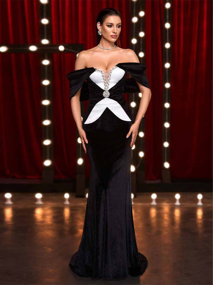 Zara Elegant Off-Shoulder Velvet Maxi Dress