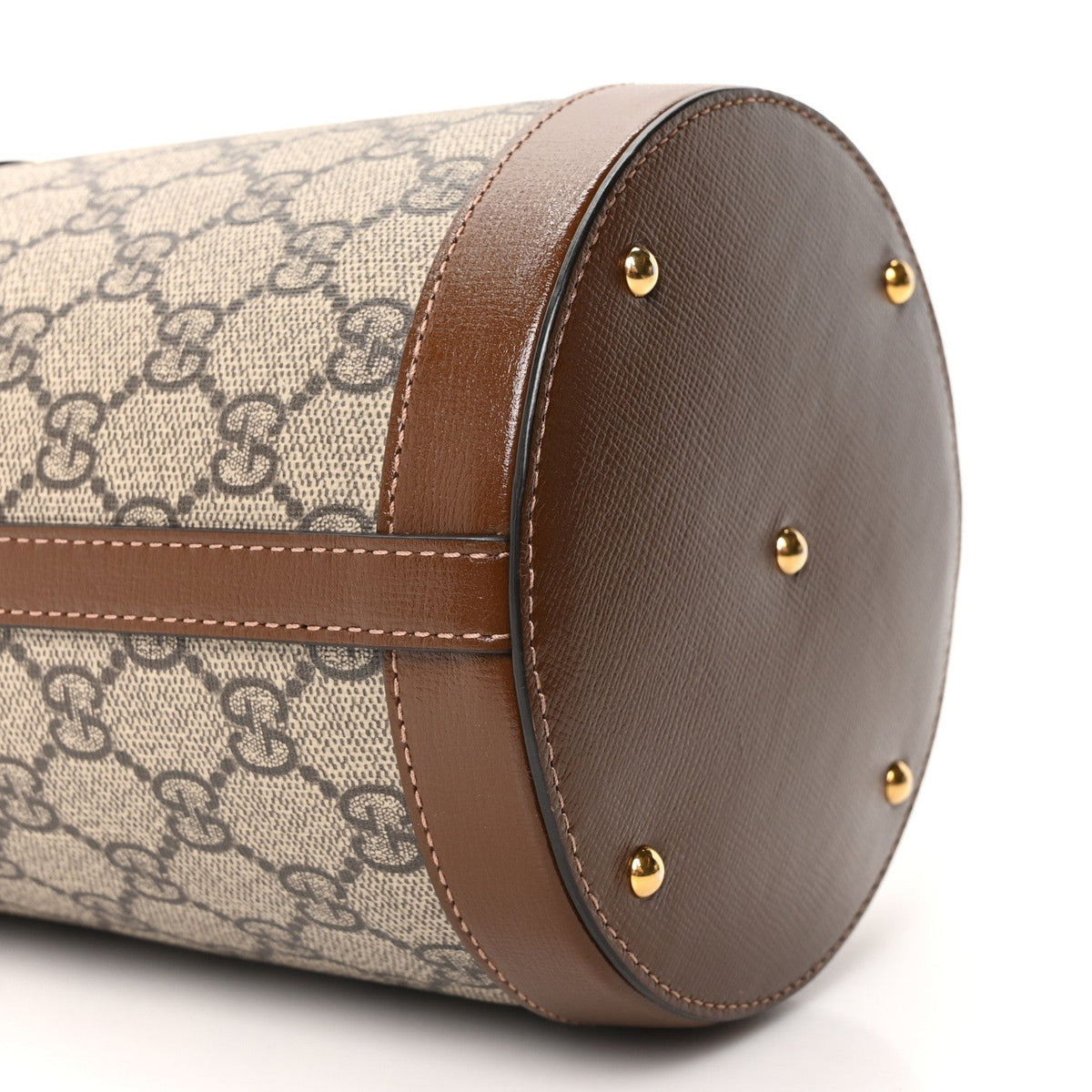 GG Supreme Monogram Azalea Sakai Calfskin Small Horsebit 1955 Drawstring Bucket Bag Beige Ebony Brown Sugar