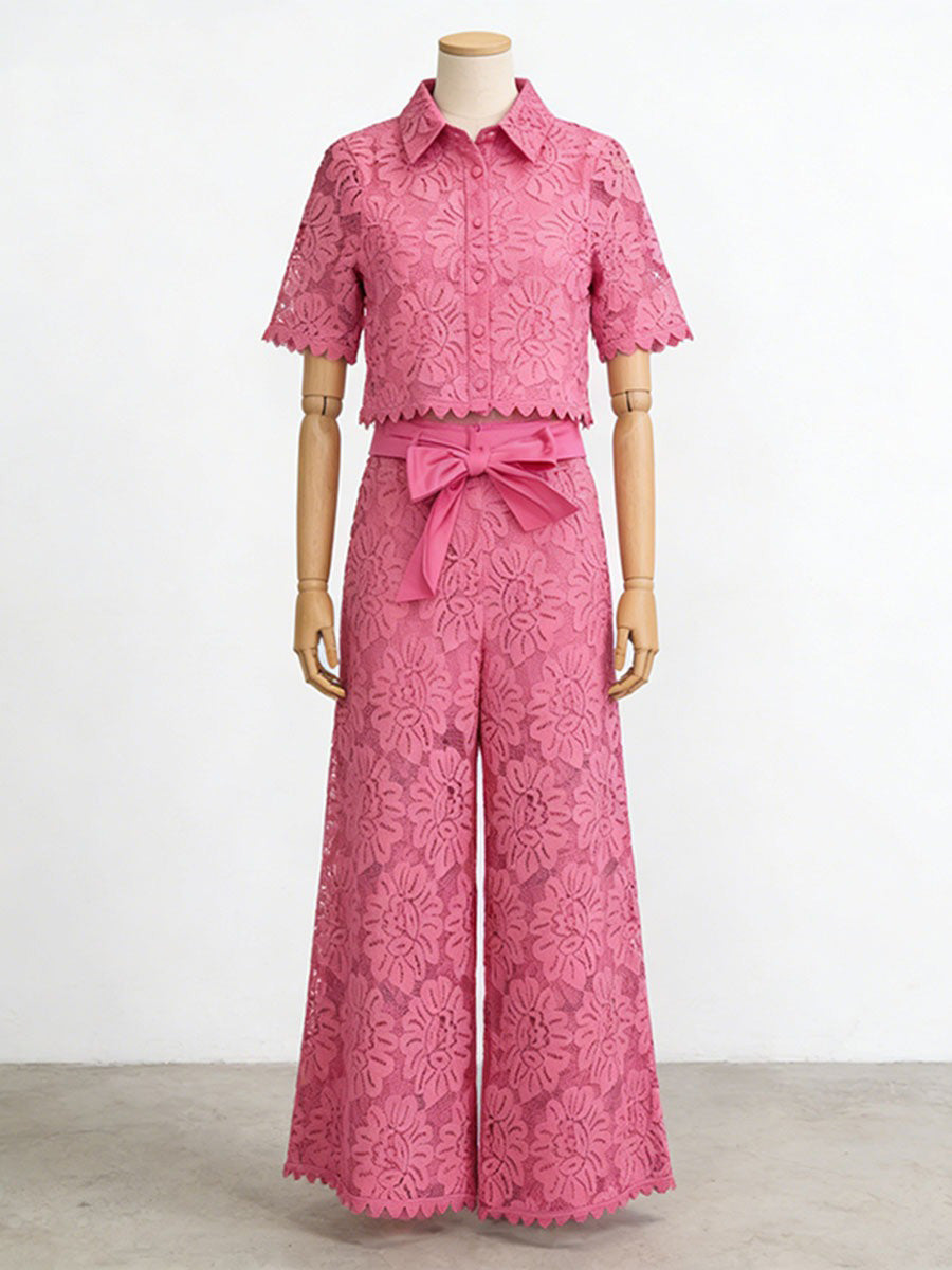 Celine Hollowed-Out Lace Two Piece Set