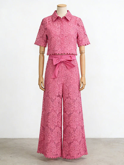 Celine Hollowed-Out Lace Two Piece Set