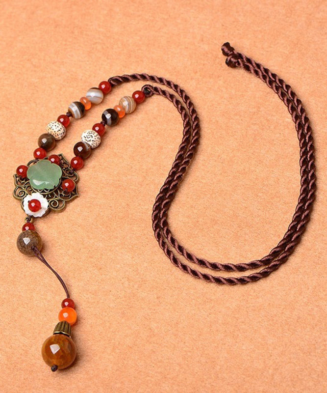 Unique Brown Hand Woven Agate Pearl Gourd Pendant Necklace