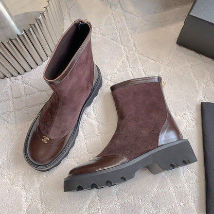 CC New Platform Ankle Boots Dark Burgundy Suede Glossy Sheepskin