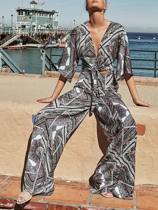 Vintage Summer Crushed Floral Bowsc Jumpsuit
