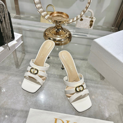 CD 26 High-Heeled Sandals 75mm White Beige Leather 592256