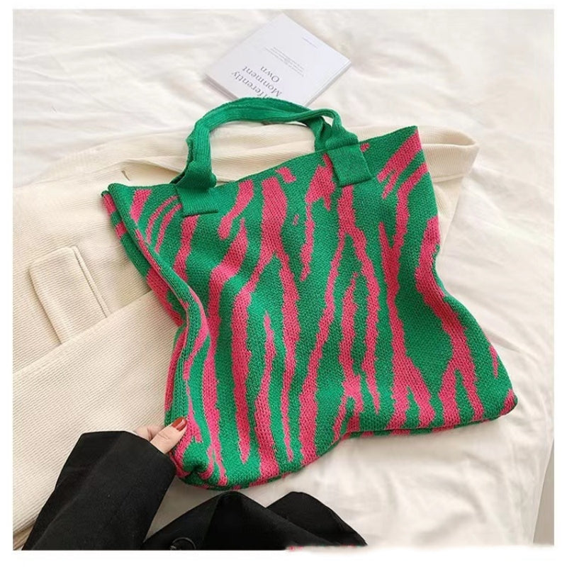 Crochet Tote Bag Shoulder Bag Striped Bag
