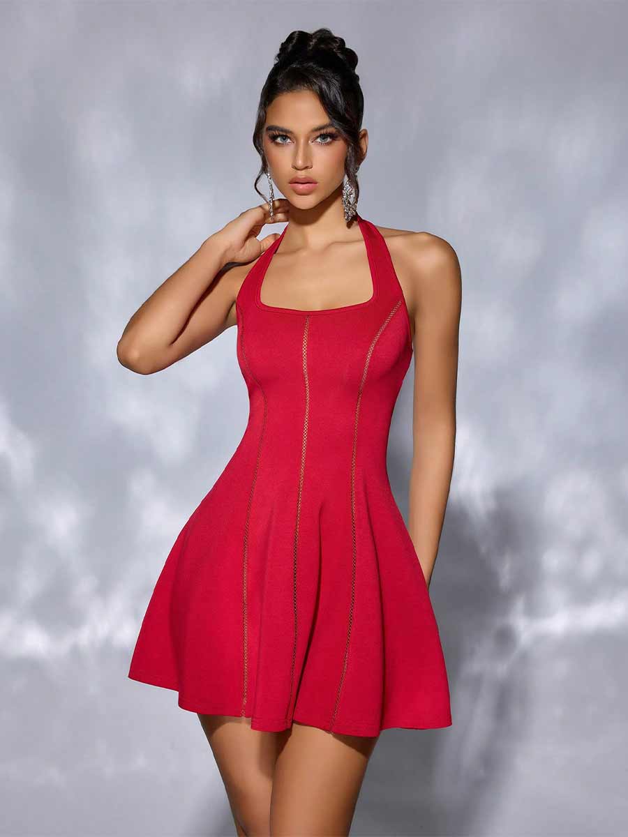 Helena Hanging Neck Backless Mini Dress