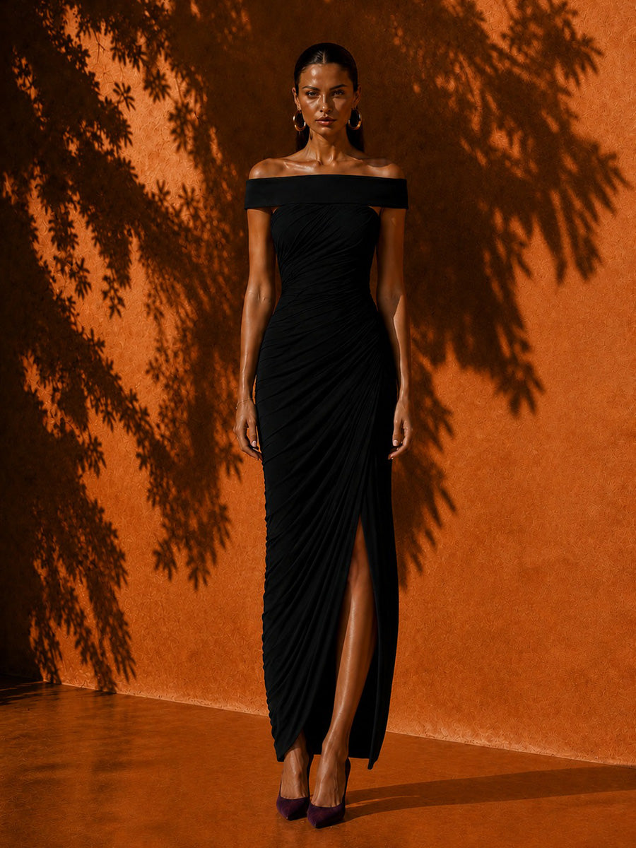 Juliette Sexy Off-Shoulder Bodycon Maxi Dress with Side Slit