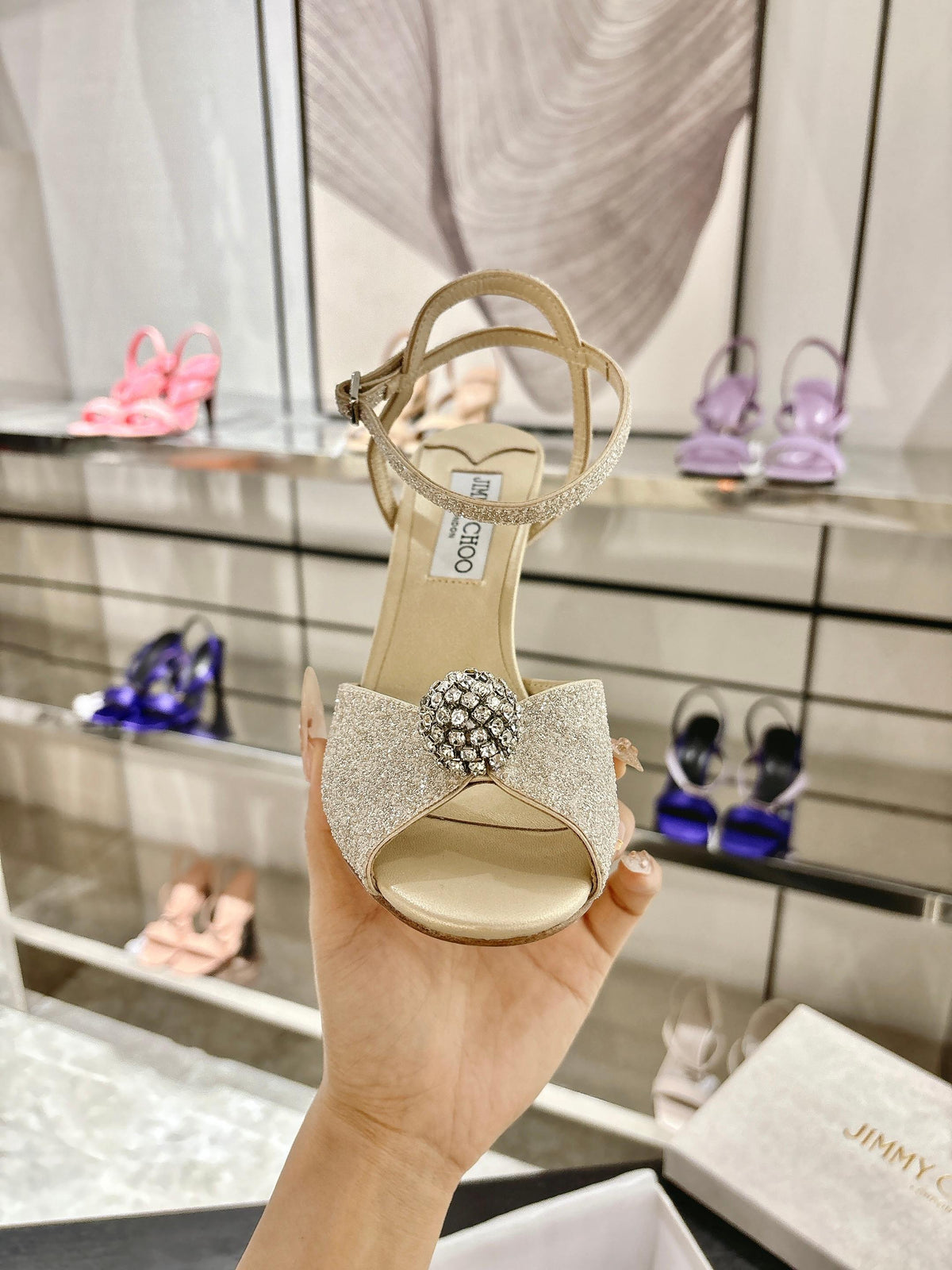 Jimmy Choo Sacora Crystal Sandal 65 Light Soft Gold Cowhide 597666