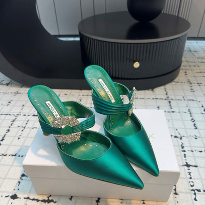 Manolo Satin Maidugura Mules 90mm Green Teal Satin