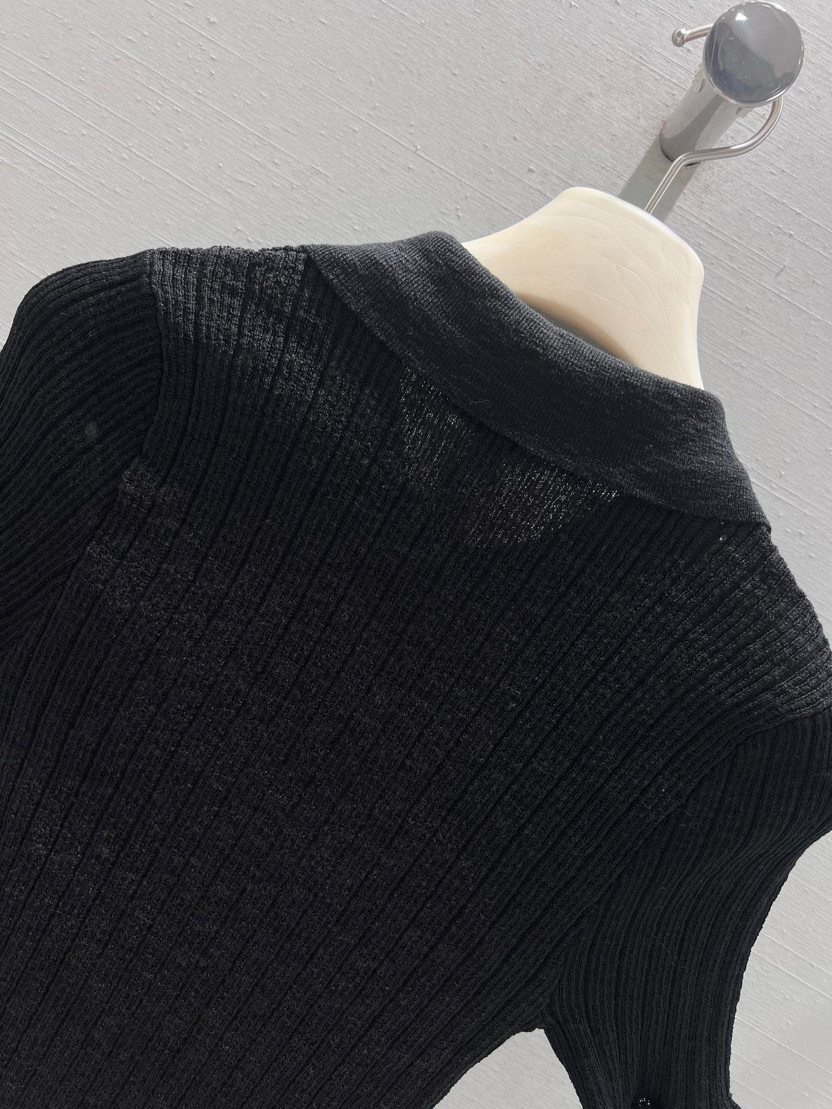 CC 26S Ribbed Knit Short-sleeve Black Linen Cotton 349010