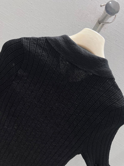 CC 26S Ribbed Knit Short-sleeve Black Linen Cotton 349010