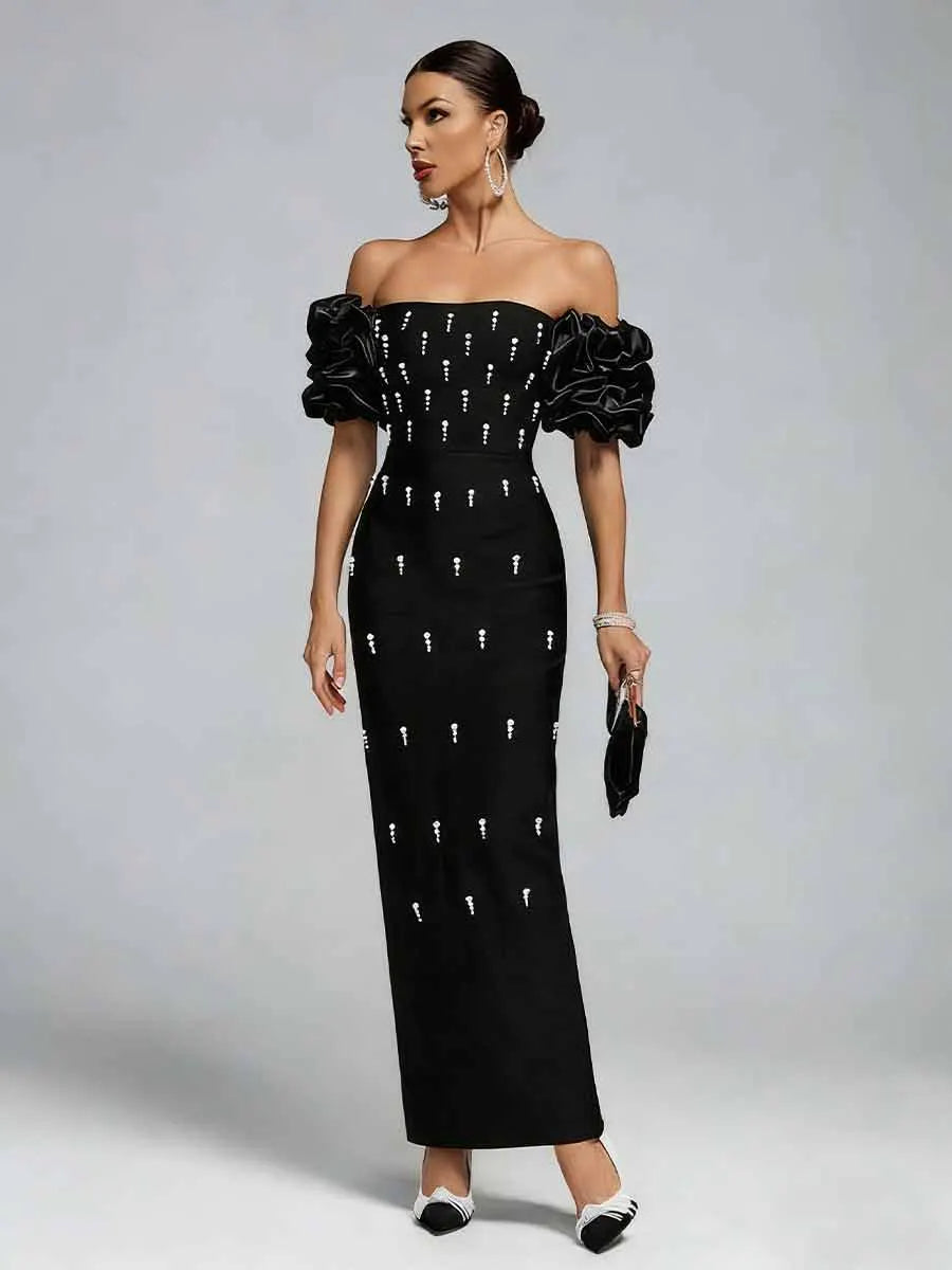 Karina Pearl Embellished Bandage Maxi Dress