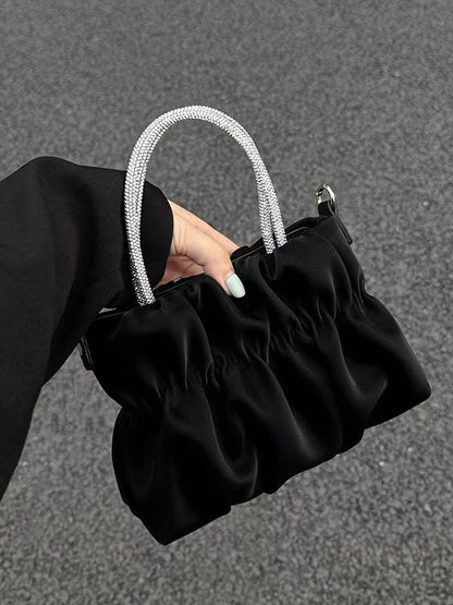 Chains Pleated Rhinestone Solid Color Zipper Crossbody Bags Accessories