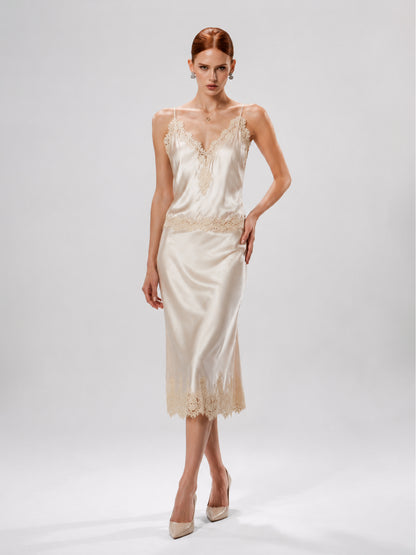 Emmeline Lace and Satin Panel Midi Set