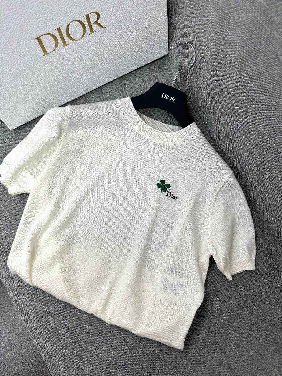 CD Fitted Short-Sleeved Sweater White Wool 345327