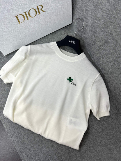 CD Fitted Short-Sleeved Sweater White Wool 345327