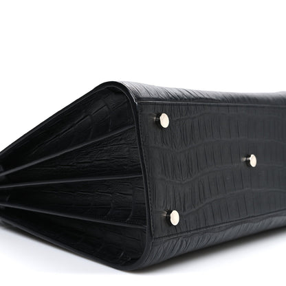 Calfskin Crocodile Embossed Small Sac de Jour Black