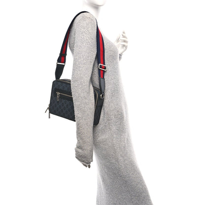 GG Supreme Monogram Calfskin Web Medium Messenger Bag Black Grey