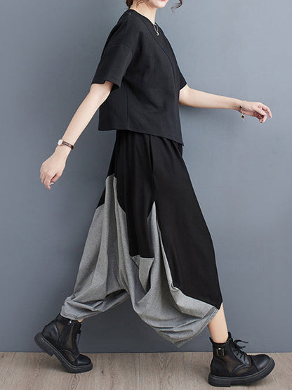 Harem Pants Irregular Clipping Split-Joint Casual Pants Bottoms Cropped Trousers