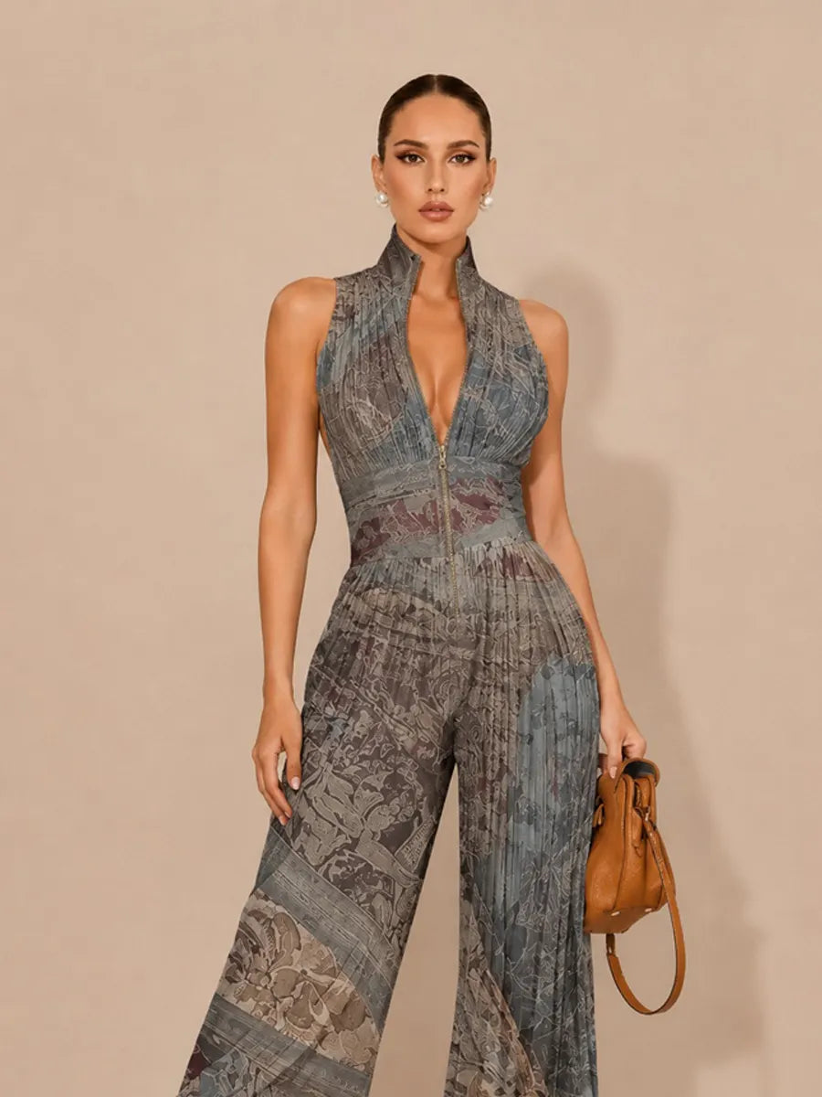 Ophelia Sleeveless Pleated Zip-Front Jumpsuit