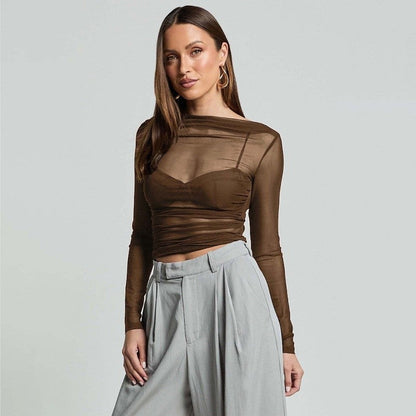 Mesh Ruffle Long Sleeve Tee