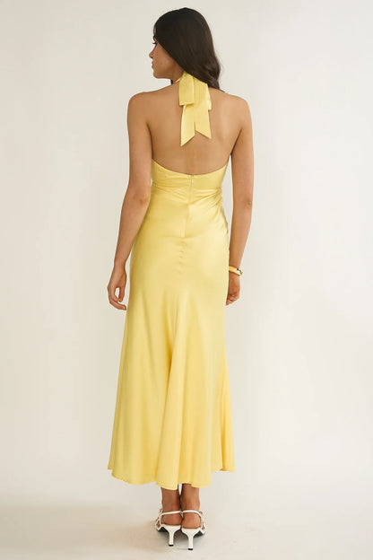 Vale 3D Flower Halter Maxi Dress Sunflower