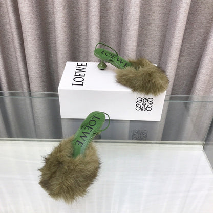 Loewe 25SS Fur-lined Mule 60 Green in Fox Fur 597438