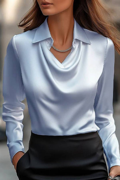 Temperamental Printed Simple Shirt Collar Ladies Top