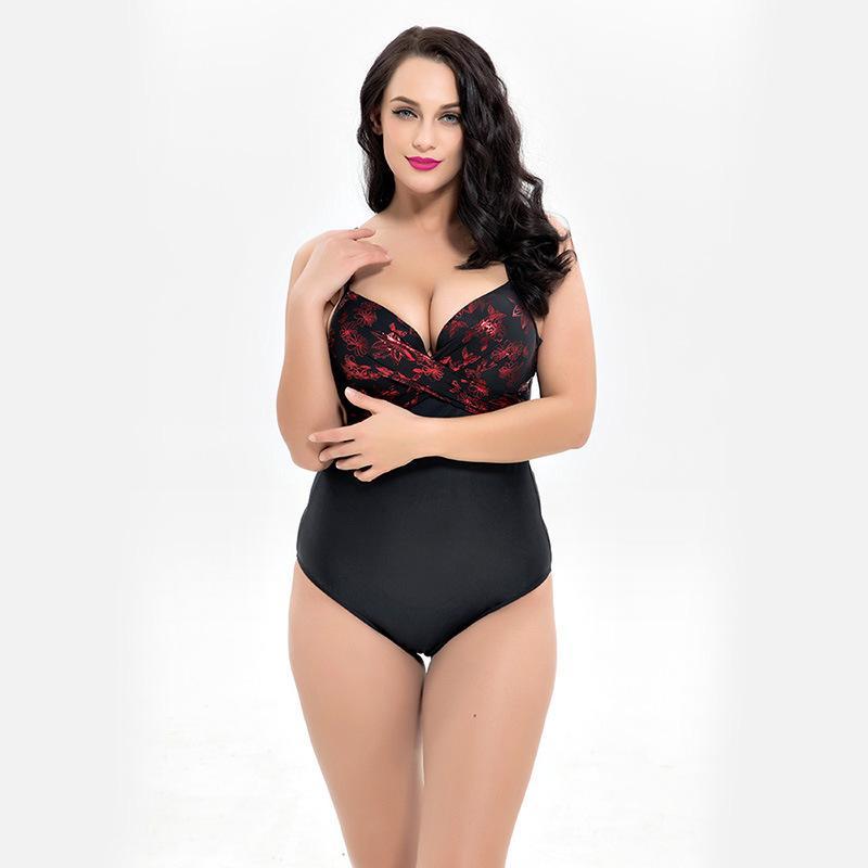 Siamese Women'S Triangle Cross Print Large Size Swimsuit