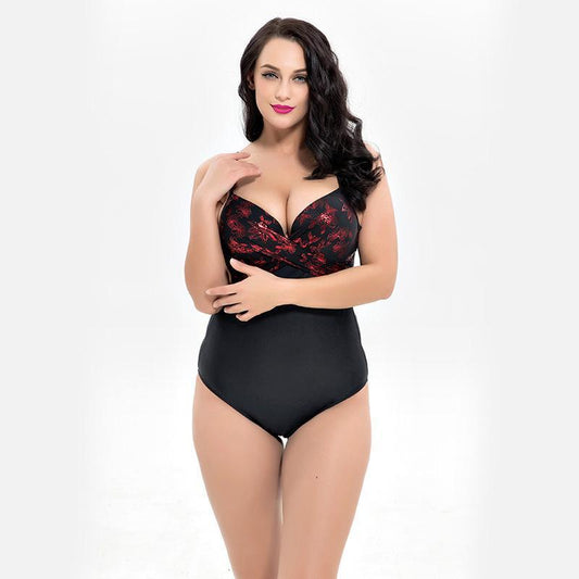 Siamese Women'S Triangle Cross Print Large Size Swimsuit