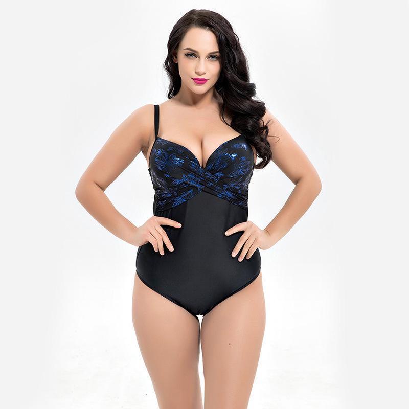 Siamese Women'S Triangle Cross Print Large Size Swimsuit