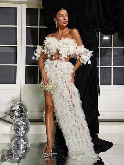 Nevaeh Off Shoulder High Split Maxi Dress