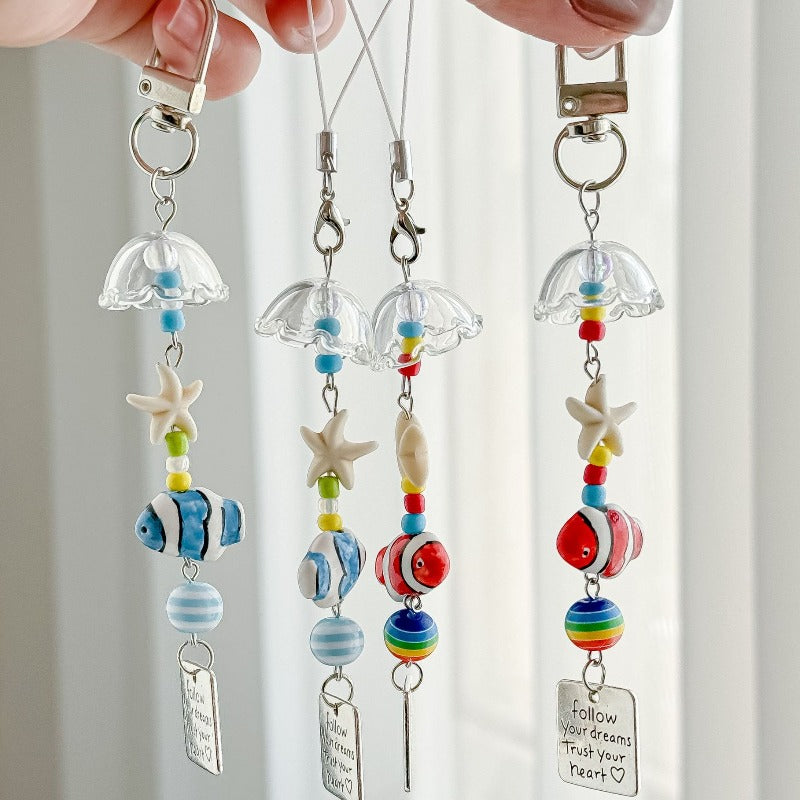 Minimalist Wind Chime Fish Beaded Phone Charm