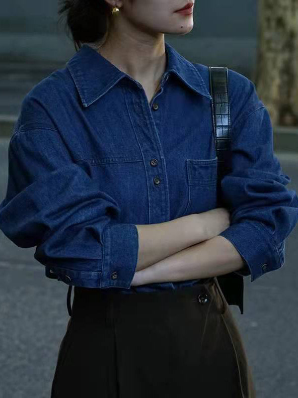 Long Sleeves Loose Split-Joint Lapel Blouses