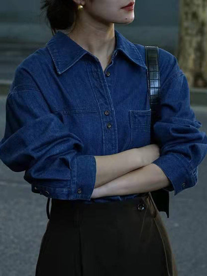 Long Sleeves Loose Split-Joint Lapel Blouses