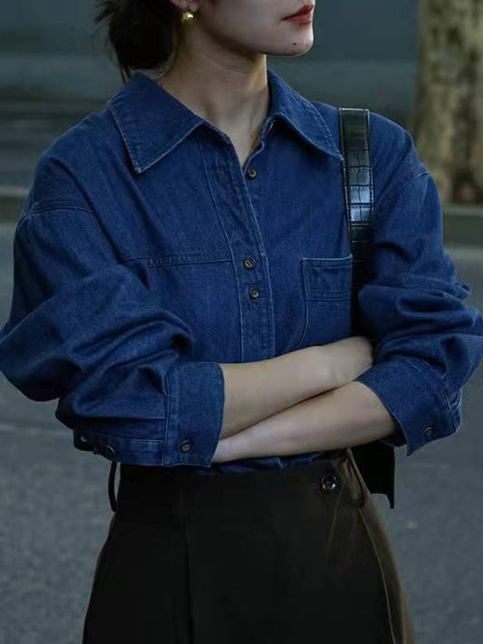 Long Sleeves Loose Split-Joint Lapel Blouses