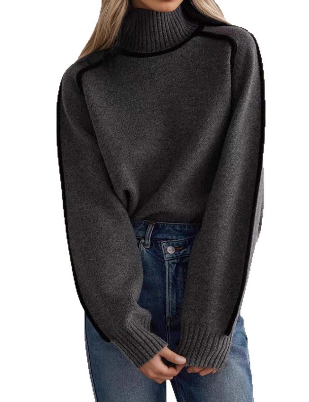 Elegant High Neck Ribbed Knit Sweater