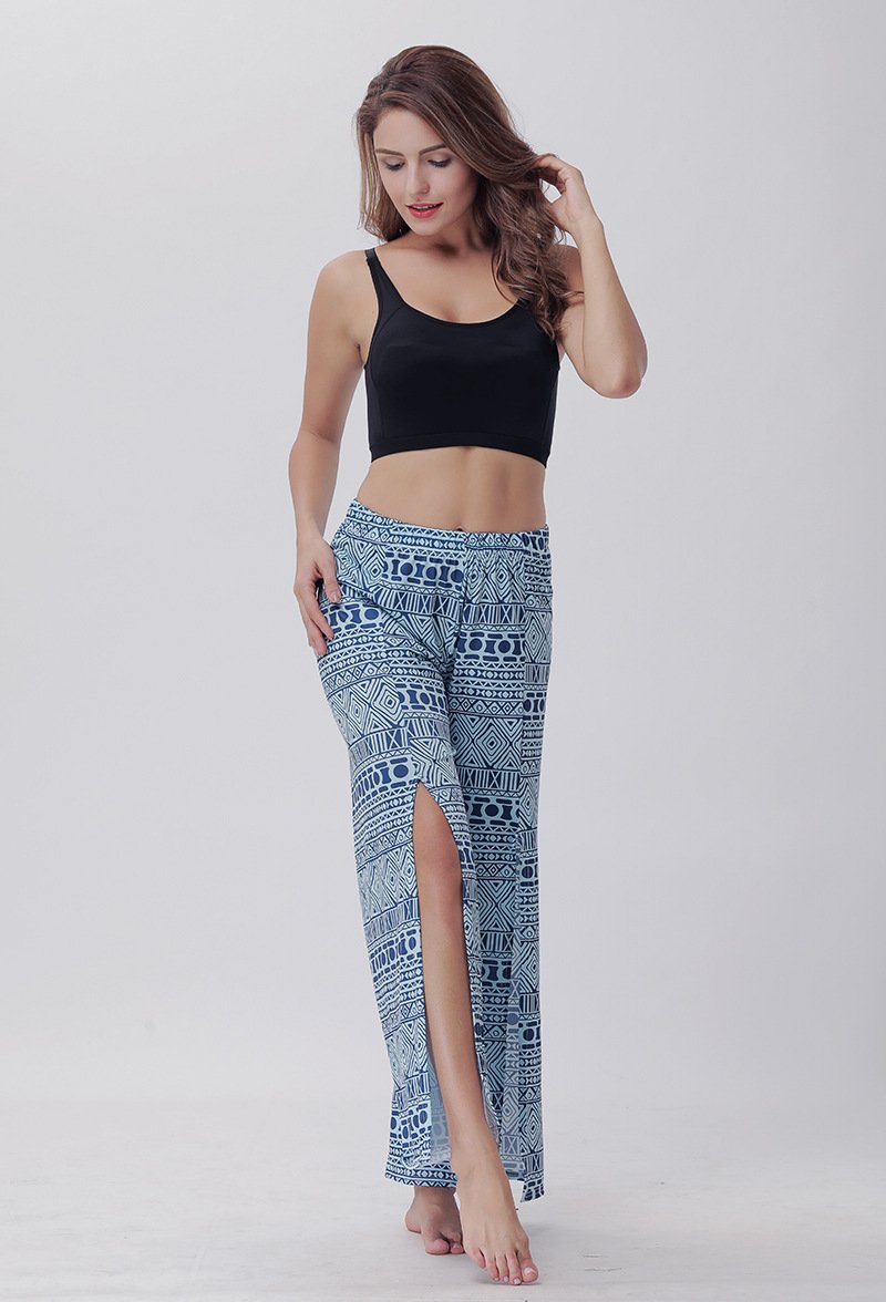 Summer Trousers With Split Legs And Horn Printed Trousers Yoga Pants Casual Loose Leisure Pants