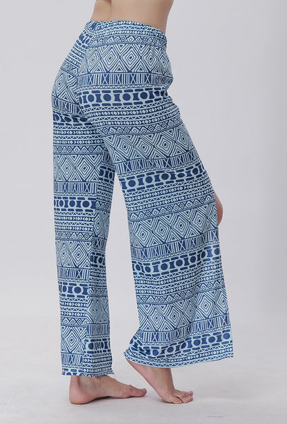 Summer Trousers With Split Legs And Horn Printed Trousers Yoga Pants Casual Loose Leisure Pants