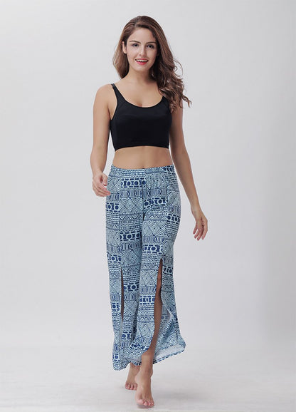 Summer Trousers With Split Legs And Horn Printed Trousers Yoga Pants Casual Loose Leisure Pants