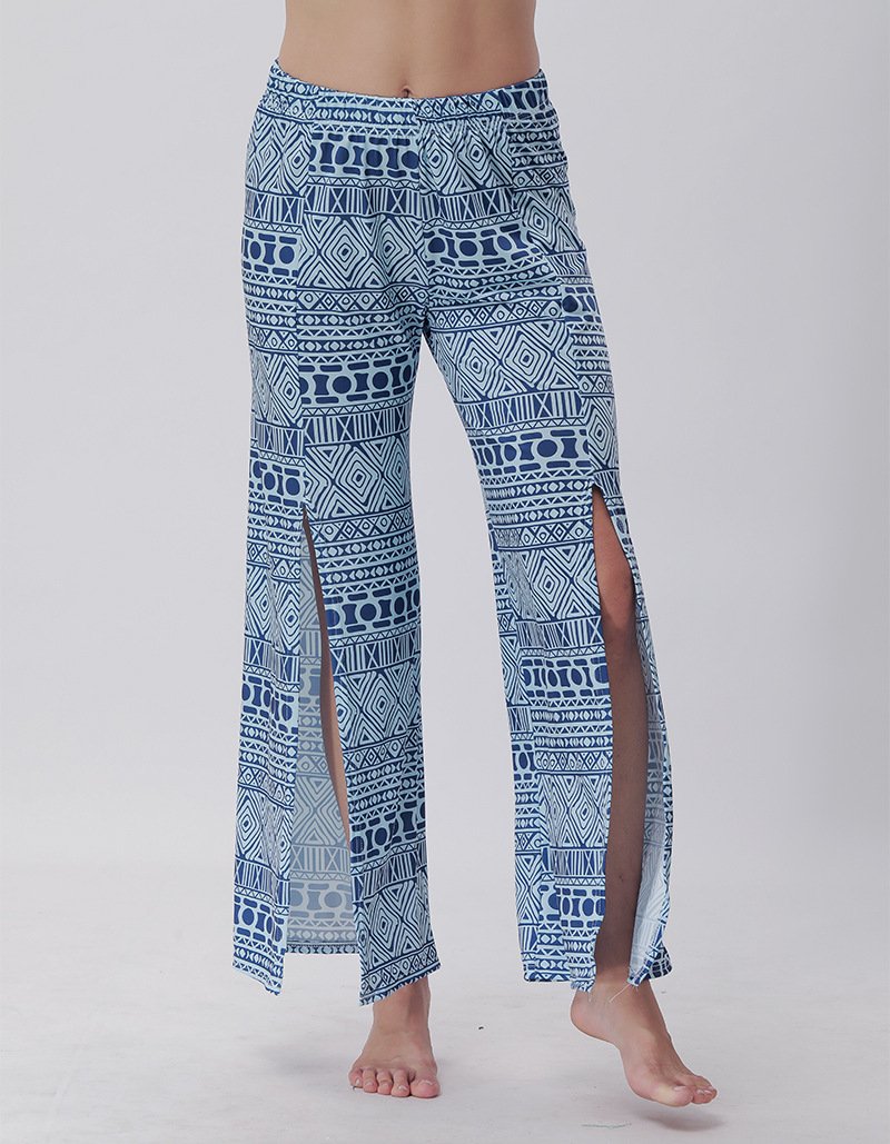 Summer Trousers With Split Legs And Horn Printed Trousers Yoga Pants Casual Loose Leisure Pants