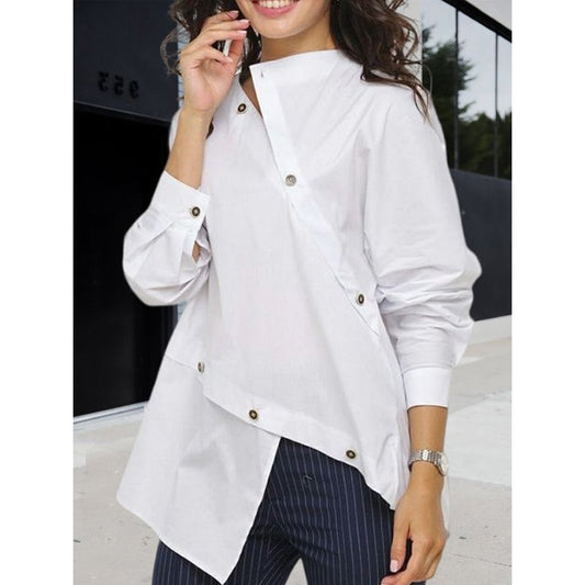 Long Sleeves Asymmetric Buttoned Split-front Blouses&shirts Tops