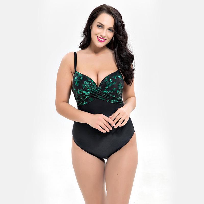 Siamese Women'S Triangle Cross Print Large Size Swimsuit
