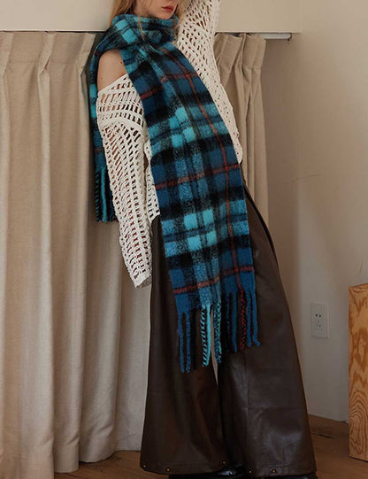 Fall Winter Classic Plaid Tassel Warm Scarf