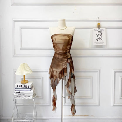 Vesty - Ruffled Asymmetrical Slim-Fit Bustier Dress